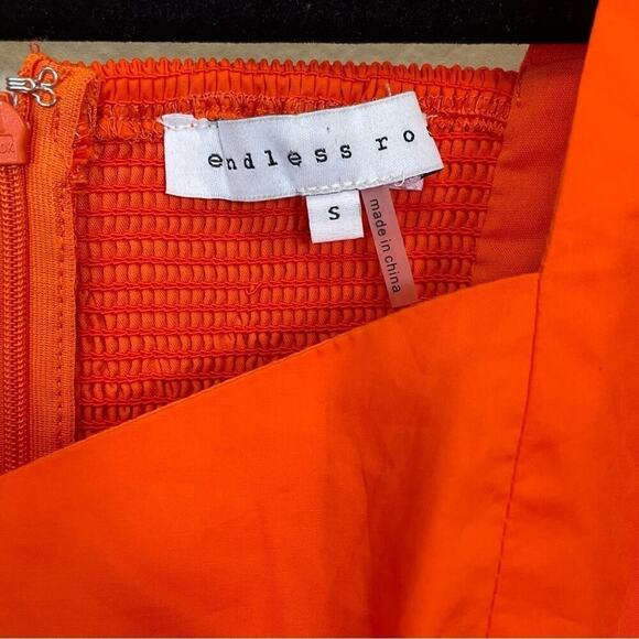 Endless Rose Orange Puff Sleeve Belted Tiered Midi Dress‎ Size S - Picture 3 of 11
